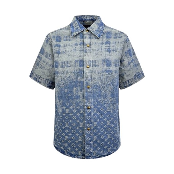 Louis Vuitton all-over check gradient jacquard denim short-sleeved shirt